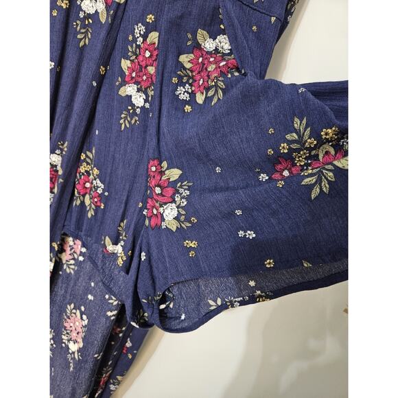 Hem & Thread Wrap Romper Blue Floral Womens Medium Tie Back Bloomcore Boho Gypsy - Picture 6 of 13
